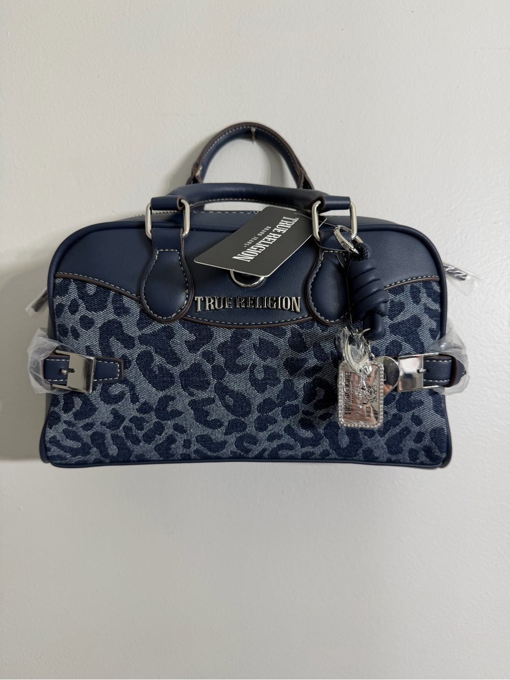 True Religion Leopard Denim Satchel Bag